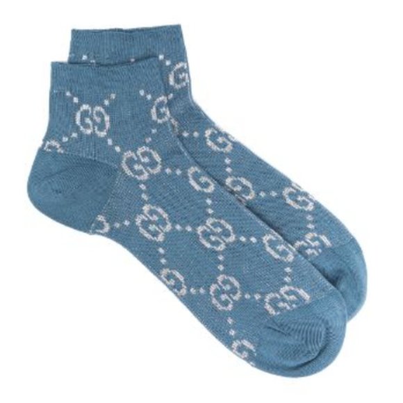 Gucci Accessories - Gucci Logo Socks Blue & Metallic Silver Size Large